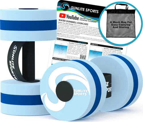 Sunlite Sports Water Weights Pool Exercise Dumbbells, Water Aerobic Equipment, High-Density EVA-Foam Dumbbell with Handle Strip, Aqua Therapy, Pool