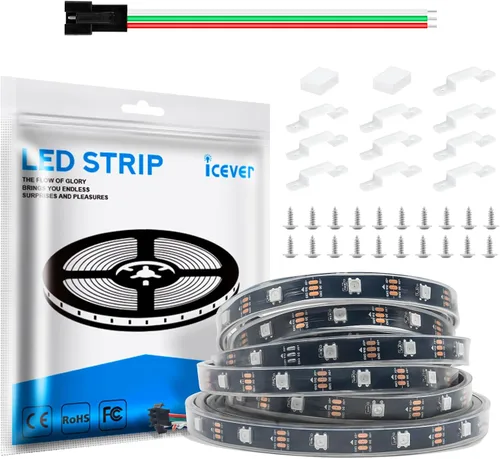 Vista 10 de Tira de luces LED WS2812B de 16.4 pies, 5 V, 150 LED RGB IC 5050SMD direccionables individuales – PCB negro flexible IP30-30LEDs/m MagicRGB Dream