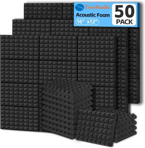 Vista 7 de TroyStudio Paneles de espuma acústica gruesa, 30 x 30 x 5 cm, 12 piezas de espuma absorbente de sonido en forma de pirámide, acolchado insonorizante