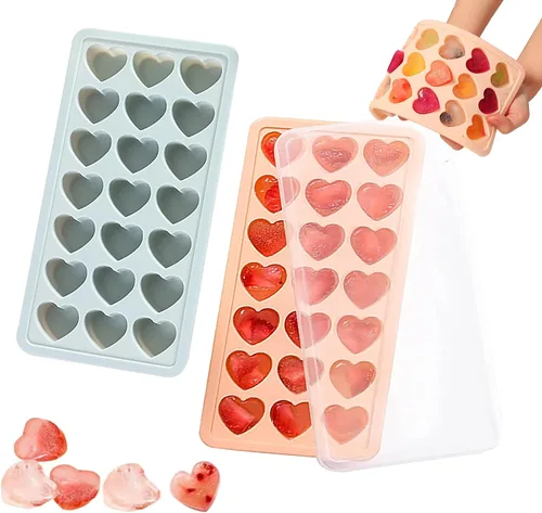 Vista 6 de Bandejas para cubitos de hielo en forma de corazón con tapa, 21 agujeros, bandeja de silicona para cubitos de hielo, sin BPA y apta