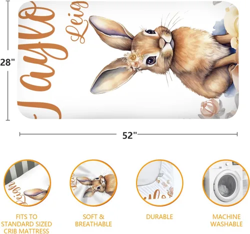 Vista 6 de Sábanas personalizadas para cuna de bebé, sábana bajera ajustable con nombre personalizado para funda de colchón estándar de cuna, paquete de 2