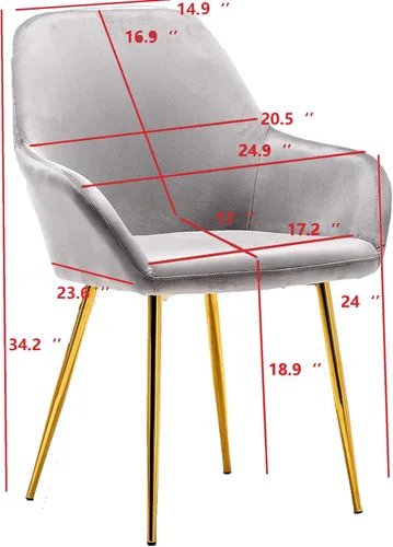 Vista 2 de BTEXPERT Modernas sillas doradas oscuras con respaldo medio para sala de estar, juego de dos, sillón de ocio de terciopelo gris con patas chapadas