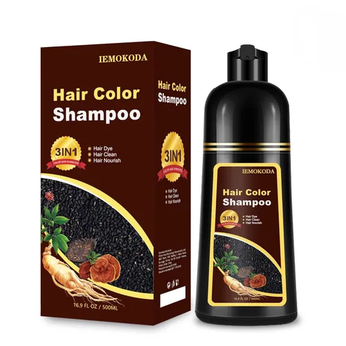 Fedulili Champú de tinte para el cabello 3 en 1, tinte de color natural instantáneo para mujeres y hombres, té negro, retoque de raíces y duración