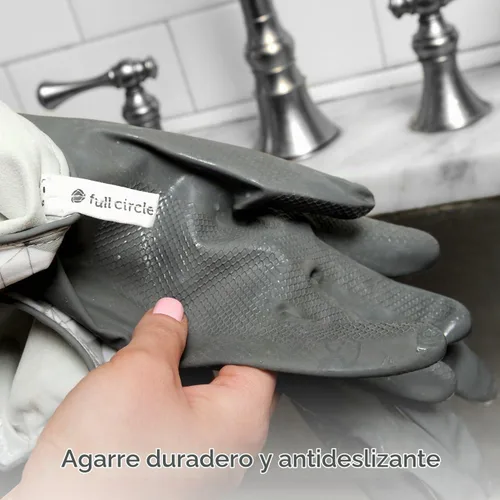 Vista 7 de Full Circle Splash Patrol - Guantes de limpieza de látex natural para platos, puños de algodón que se mantienen secos, duraderos con forro Gris