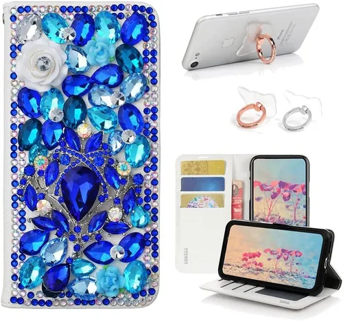 Vista 7 de STENES Bling - Funda tipo cartera compatible con iPod Touch 5 y iPod Touch 6, elegante funda de piel con diseño de mariposas y flores 3D hechas a