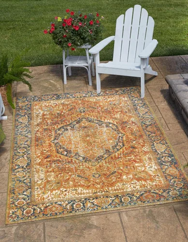 Vista 6 de Unique Loom Outdoor Traditional Collection - Alfombra de área - Nosara (5 pies 3 pulgadas x 8 pies, rectangular, azul/azul claro)