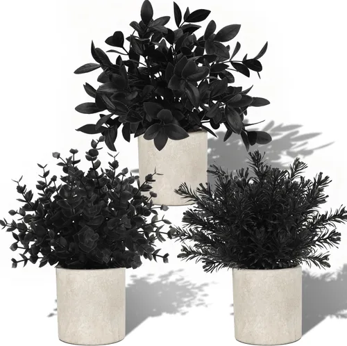 Der Rose Paquete de 3 plantas artificiales negras de eucalipto de plástico para baño, hogar, oficina, escritorio, mesa de habitación, decoración de