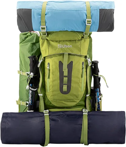 Vista 2 de Ubon Mochila de senderismo con marco interno de 50/60 L, mochila de camping para hombres y mujeres con cubierta de lluvia