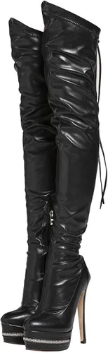 Vista 3 de STUPMARY Botas para mujer por encima de la rodilla con plataforma alta, botines de tacón para fiesta, cremallera trasera, botas con cordones