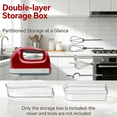 Vista 3 de Clear Hand Mixer Storage Case - 2-Layer Acrylic Kitchen Organizer and Countertop Holder for Kitchen Aid & Other Hand Mixers, Utensils, Whisks, and