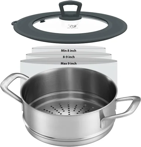 Vista 23 de Tapa universal de vidrio templado ventilado para sartén con borde de silicona resistente al calor, cubierta de tapa de salpicaduras de microondas