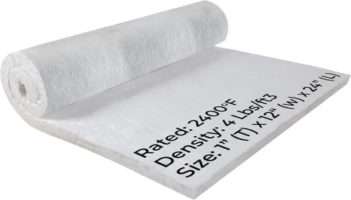 SIMOND STORE Manta aislante de fibra de cerámica, densidad 4# 2400F, 1 "x 12" x 24 pulgadas, aislamiento ignífugo para chimenea, forja, horno,