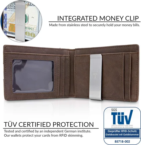 Vista 3 de TRAVANDO - Cartera delgada para hombres con clip de dinero y bloqueador de lector RFID Seattle, mini de plegado doble