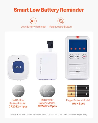 Vista 5 de VEVOR Sistema de alarma de cama de alerta temprana, almohadilla de sensor de cama inalámbrica con botón de llamada y localizador, alarmas