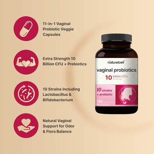 Vista 3 de NatureBell Probióticos vaginales para mujeres, 10 mil millones de UFC, 120 cápsulas vegetales Mezcla de probióticos y prebióticos de equilibrio