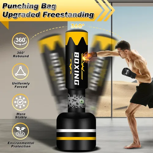 Vista 7 de Upgrated Standing Punching Bag for Adults with Automatic Built in Air Pump, 69'' Heavy Bag Boxing Equipment with 12OZ Gloves Kicking Bag for