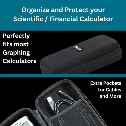 Vista 6 de Funda para calculadora gráfica, bolsa de almacenamiento, funda dura para transporte, color negro, Negro todo