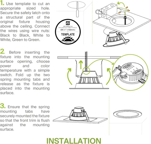 Vista 7 de ASD Luz de techo empotrable LED de 6" de potencia ajustable 10/15/22W, luminaria LED regulable, accesorio de luz LED empotrada, 5 temperaturas