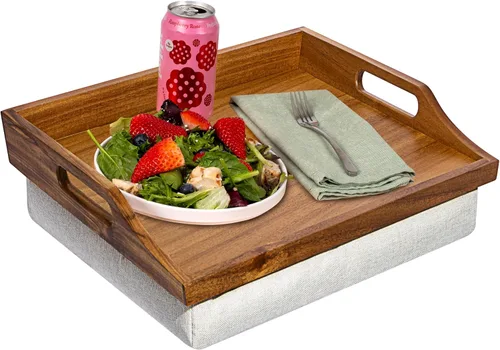Vista 10 de ROSSIE HOME Bandeja de Cama de Madera Escritorio para Regazo - Juego de Dos - con Cesta de Almacenamiento de Jacinto - Buffalo Check - Se Adapta a