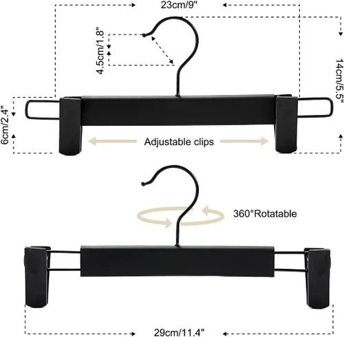 Vista 3 de Paquete de 10 perchas para ropa y pantalones, soportes para faldas que ahorran espacio con ganchos giratorios de 360°, clips ajustables, pantalones