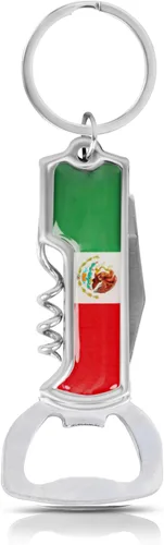 Vista 7 de Llavero multifuncional para abridor de botellas, llavero con sacacorchos, bandera de México, juego de 3 (sin nombre)