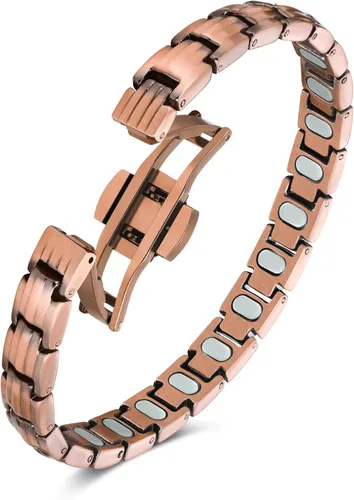 Vista 12 de Pulseras de cobre puro Feraco para mujer, pulsera magnética 5X de ultra resistencia con imanes de neodimio de 5000 gauss y cierre de mariposa