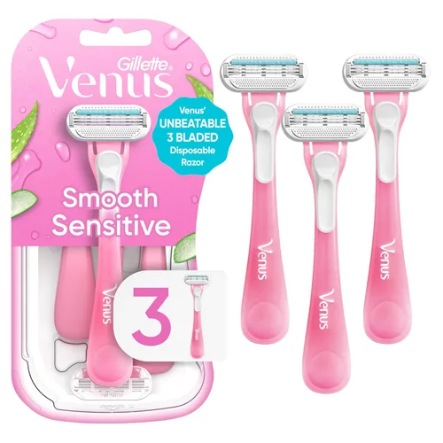 Gillette Venus Sensitive - Maquinillas de afeitar desechables para mujer, paquete individual de 3 maquinillas de afeitar