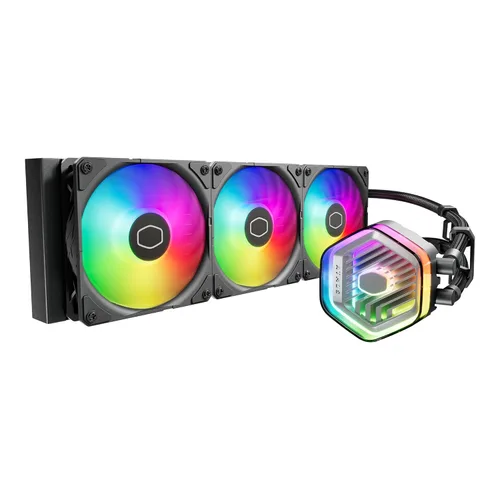 Cooler Master 360 Atmos Enfriador líquido AIO de circuito cerrado impulsado por el rendimiento, R9|Ultra 9, bomba aRGB de doble cámara, radiador