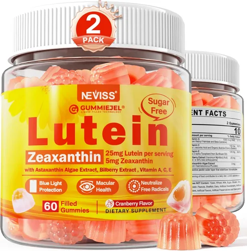 Vista 9 de Suplementos de luteína y zeaxantina sin azúcar (25 mg) Vitaminas A, C, E, arándano, astaxantina, aceite de coco para una mejor absorción, salud