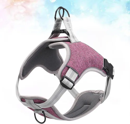 Vista 4 de DECHOUS Reflective Dog Harness Vest Type Adjustable No-Pull Breathable Chest Strap Purple Medium for Walking Outdoor Pet Dogs