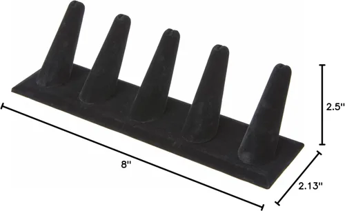 Vista 3 de Plymor Pantalla de dedo de anillo de terciopelo negro, cinco en base rectangular, 8 pulgadas de ancho x 2.125 pulgadas de profundidad x 2.5 pulgadas