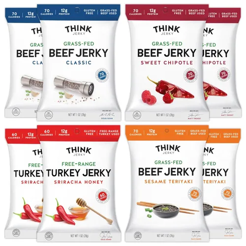 Carne seca sabor chipotle dulce de Think Jerky. Deliciosa carne seca hecha por un chef. Carne de res alimentada con pasto, sin gluten, antibióticos
