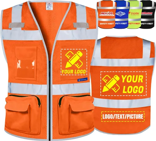 Vista 16 de BeautyWill Chalecos de seguridad de alta visibilidad clase 2 con certificación ANSI Chaleco de trabajo de seguridad con cremallera frontal