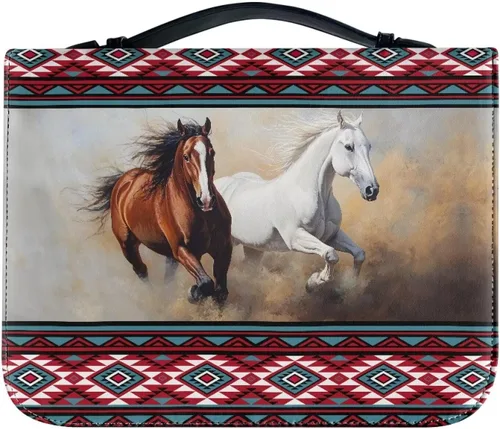 Vista 29 de Cozeyat American Flag Bible Cover Large Size Church Study Book Carrying Bag Highland Cow Bible Protective Case with Handle and Zippered Pocket for