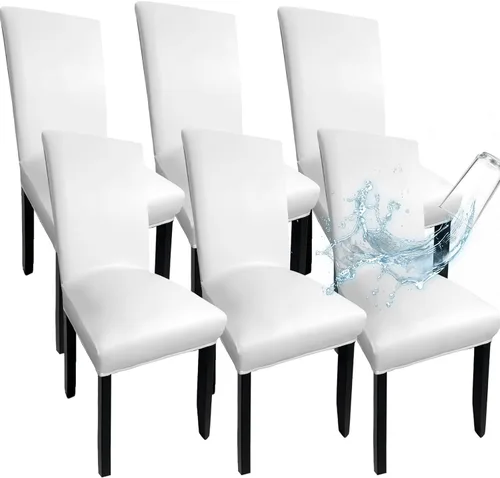 Vista 24 de Fundas de Silla de Cuero para Sillas de Comedor, Juego de 4, Fundas Super Elásticas Impermeables para Sillas de Cocina, Fundas de Silla de Comedor