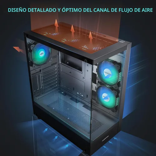 Vista 3 de MUSETEX Chasis para PC ATX 6 Ventiladores PWM ARGB Preinstalados, Chasis de Computadora Mid Tower de Tipo-C con Vidrio Templado Dual de Vista