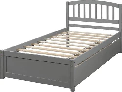Vista 29 de Harper & Bright Designs Cama individual con cajones, cama individual de plataforma para niños con almacenamiento, plataforma de madera maciza,