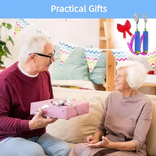Vista 5 de Utensilios adaptables flexibles para ancianos, utensilios con peso para temblores de manos, debilidad de artritis y Parkinson, asas antideslizantes