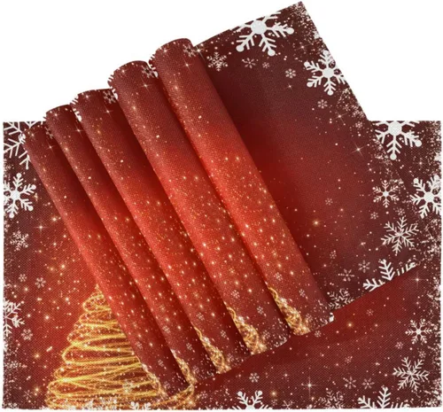 Vista 37 de ALAZA Manteles Individuales de Árbol de Navidad Rosa Copo de Nieve Blanco de Invierno Navideños para Mesa de Comedor Mantel Individual 1 Pieza