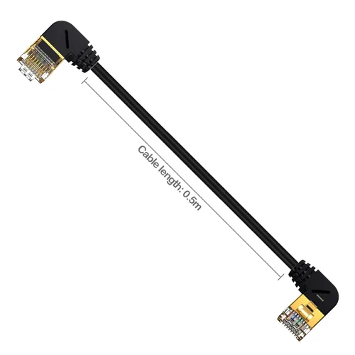 Vista 4 de Cable Ethernet Cat 8 para interiores y exteriores, cable de conexión LAN, ángulo recto, macho a izquierdo, macho de alta velocidad, RJ45, cable