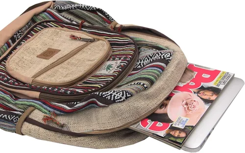 Vista 7 de KayJayStyles Natural - Mochila grande de cáñamo Nepal hecha a mano, BKPK-2, Computadora portátil