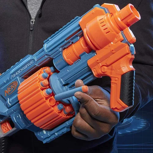 Vista 5 de Nerf Elite 2.0 Shockwave RD-15 Blaster, 30 Nerf Dards, 15 dardos giratorios, Bombeo-Acción Slam Fire, capacidad de personalización incorporada 3.1 x