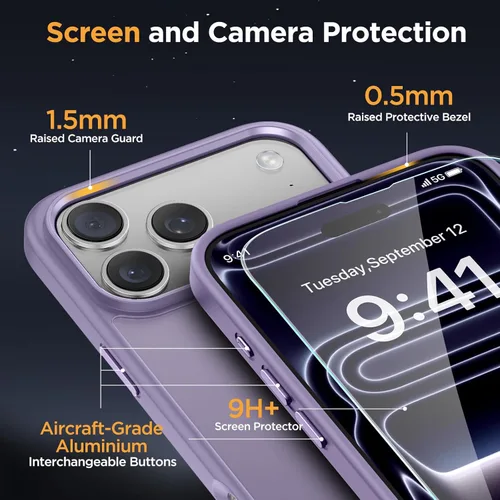 Vista 697 de Miracase - Funda magnética para iPhone 13 de 6.1 pulgadas (compatible con MagSafe) (con 2 protectores de pantalla), protección de grado militar