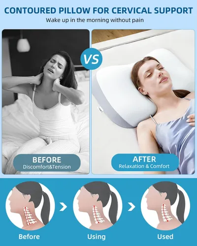 Vista 3 de VADSBO Almohada para dormir ergonómica, diseño de contorno refrescante, almohadas de espuma viscoelástica para soporte de cuello, dormir de lado