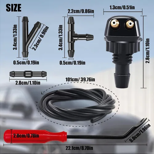 Vista 6 de Paquete de 2 Kit de Boquillas para Lavaparabrisas Delantero, Incluye Adaptadores y Mangueras