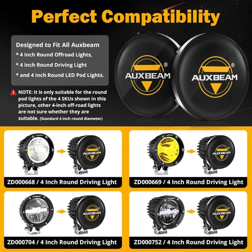 Vista 2 de Auxbeam Cubiertas de luz de la serie C4 de 4 pulgadas, 2 fundas protectoras de plástico negro redondas LED, diseño a presión, cubiertas impermeables