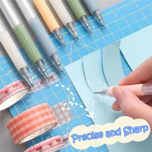 Vista 2 de Cuchillo de dibujo animado, 6 cuchillos para manualidades, herramienta de corte para manualidades, herramienta de corte de papel, cuchillo retráctil