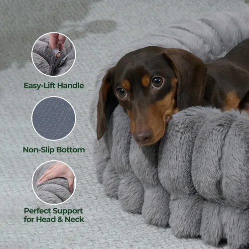 Vista 6 de BALANCE Cama de lujo para perros en forma de dona, camas redondas de 24 pulgadas para perros pequeños, lavable, cama ortopédica calmante