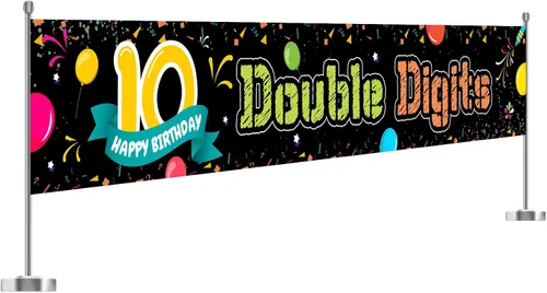 WeBenison Cartel grande de 10 dígitos de doble dígito/pancarta de fondo de jardín de feliz cumpleaños 10 / cartel de césped de diez