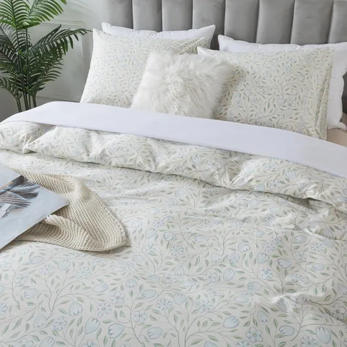 Vista 62 de HoneiLife Juego de funda de edredón floral 100% algodón, 3 piezas, suave, ropa de cama botánica con cierre de cremallera y lazos en las esquinas